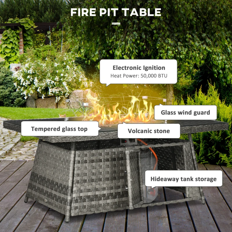 Best Seven-Piece Firepit Table Rattan Sofa Set - Grey - Image 6