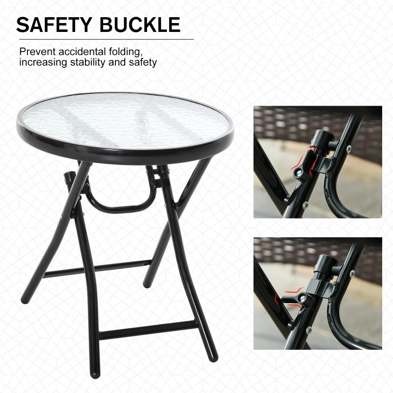 Best Foldable Garden Table, Round Folding Table with Glass Tabletop and Safety Buckle for Patio, Garden, Outdoor, Indoor, Black - Image 6
