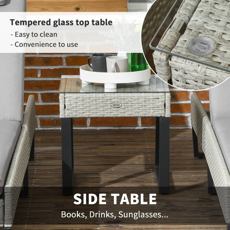 Best 3-piece PE Rattan Sun Lounger Set with Adjustable 5-Position Recliner, Patio Chaise Lounge Chair Set with Cushions, Headrests, Glass Top Square Coffee Table, Light Grey - Image 7