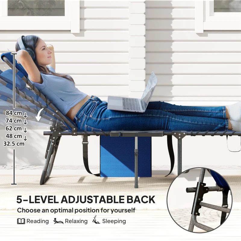 Best Five-Position Reclining Sun Lounger - Dark Blue - Image 4