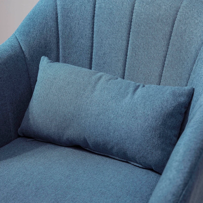 Best Swivel Linen Fabric Accent Chair for Living Room Contemporary Vanity Armchair with Adjustable Height Thick Cushion Lumbar Support Armrest for Bedroom Office Blue - Image 8