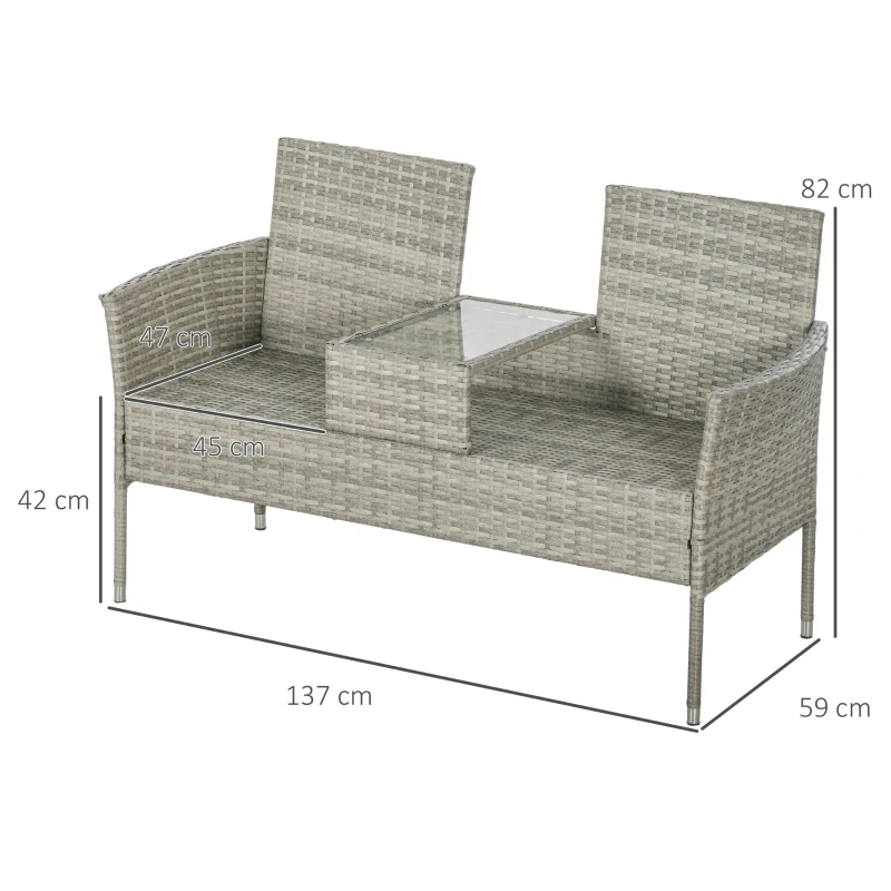 Best Two-Seat Rattan Chair, with Middle Table - Light Grey - Image 3