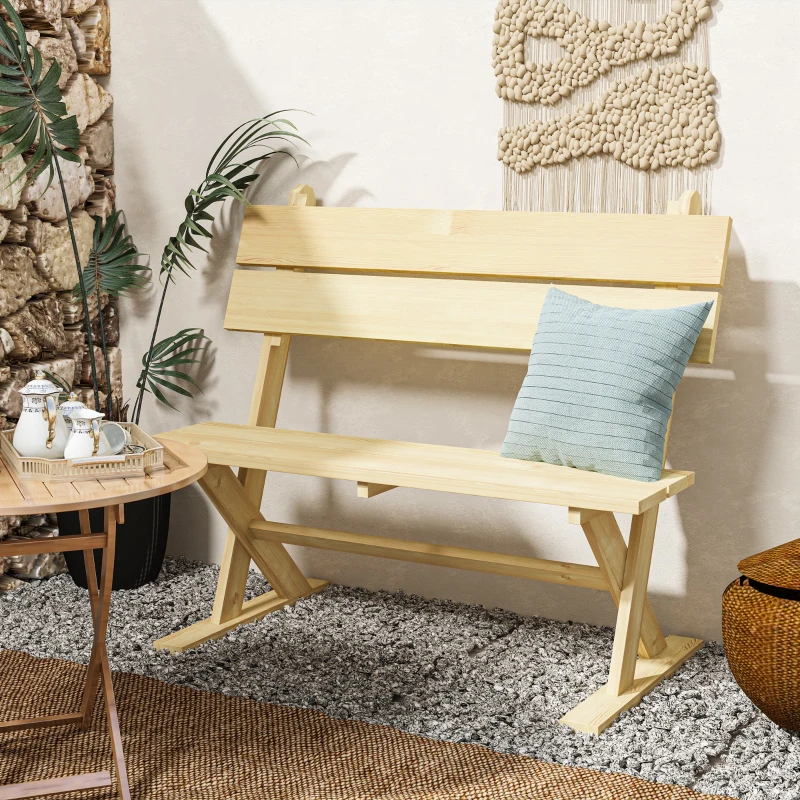 Best 2 Seater Wooden Garden Bench, Fir Wood Outdoor Bench, Garden Loveseat with Slatted Seat, Sloping Back and Wide Feet for Patio, Park, Natural Wood Finish - Image 8