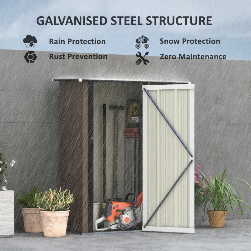 Best 5ft x 3ft Metal Garden Storage Shed, Outdoor Tool Shed with Sloped Roof, Lockable Door for Tools, Equipment, Brown - Image 4