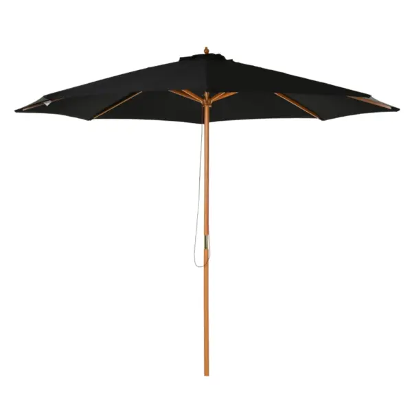 Best 3(m) Garden Parasol, Pulley Operated Patio Umbrella, Wooden Table Market Umbrella with Rope Pulley Mechanism and 8 Ribs, Black