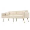 Sherpa Convertible Sofa Bed with 2 Side Pockets, Adjustable Backrest, Gold Legs, Elegant Loveseat for Bedroom, 176L x 64W x 75H cm, Beige - Image 13