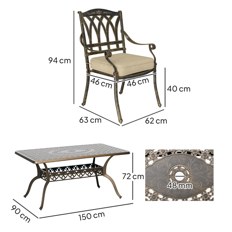 Best Seven-Piece Cast Aluminium Garden Dining Set - Bronze Tone - Image 3