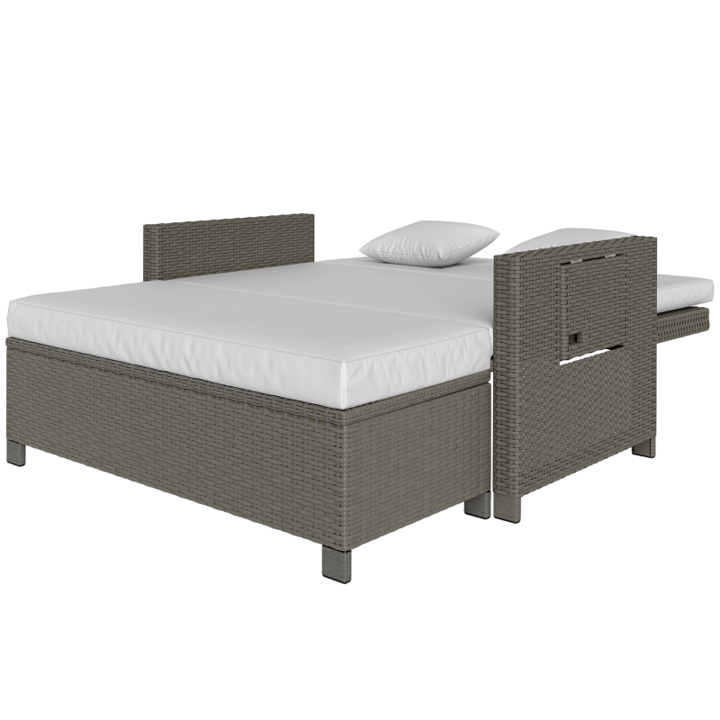 Best Rattan Day Bed, with Footstool - Light Grey - Image 11