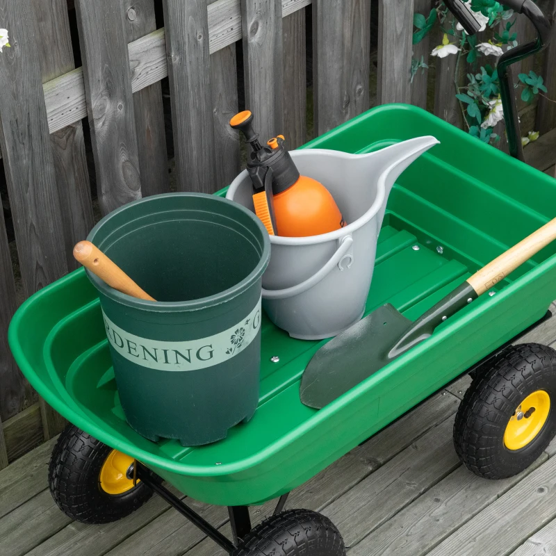 Best 75 Litre Large Garden Cart, Tipping Wheelbarrows Heavy Duty Garden Dump Trolley 200kg Capacity for Festivals, Tools, Plants, Logs - Green - Image 7