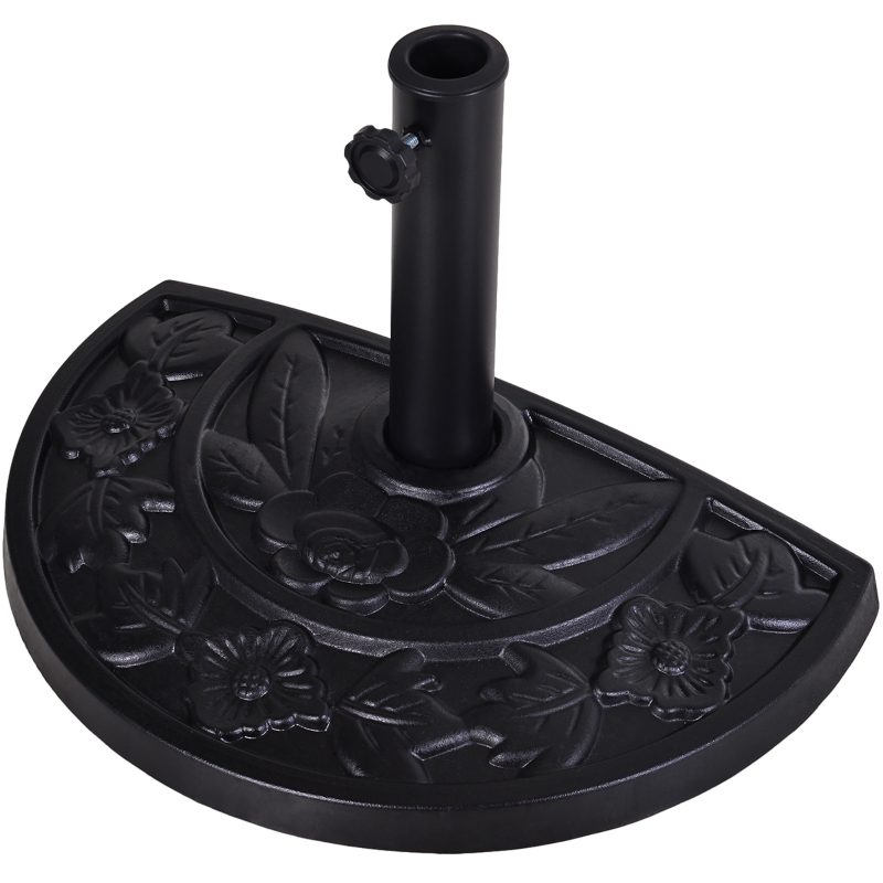 Best 9kg Resin Parasol Base, Half Round Umbrella Stand with Floral Design for Garden, Outdoor, Suitable Umbrella Rod: Φ3.8cm, Φ4.8cm, Black - Image 11