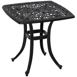 Best Cast Aluminium Bistro Table, Outdoor Square Side Table with Umbrella Hole, Garden Table for Balcony, Bronze Tone