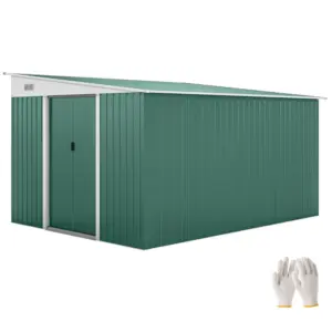 Best Garden Metal Storage Shed Outdoor Metal Tool House with Double Sliding Doors and 2 Air Vents, 11.3x9.2ft, Green