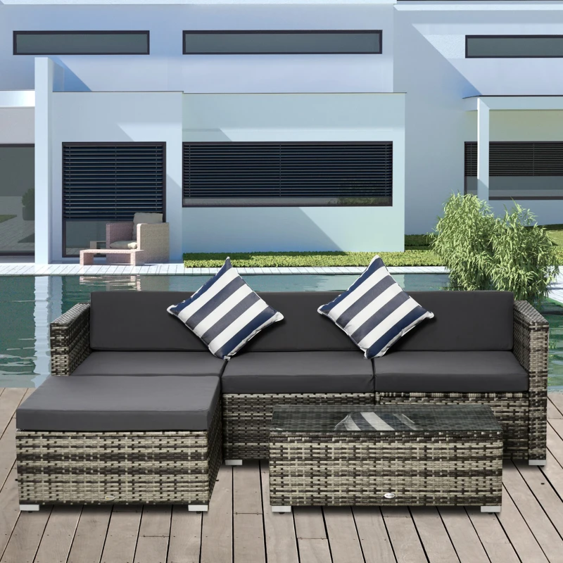 Best 4-Seater Rattan Sofa Set Wicker Sectional Furniture Cushion Grey Garden - Image 2