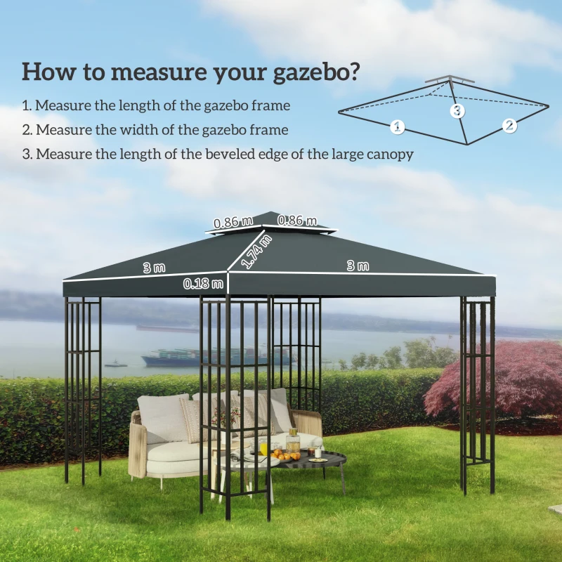 Best Gazebo Roof Replacement, for 3 x 3(m) Frames - Grey - Image 3