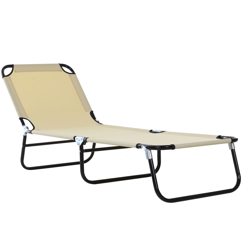 Best Foldable Sun Lounger with 5-Position Adjustable Backrest, Outdoor Portable Recliner Chaise Lounge Chair with Breathable Mesh Fabric, Beige - Image 11
