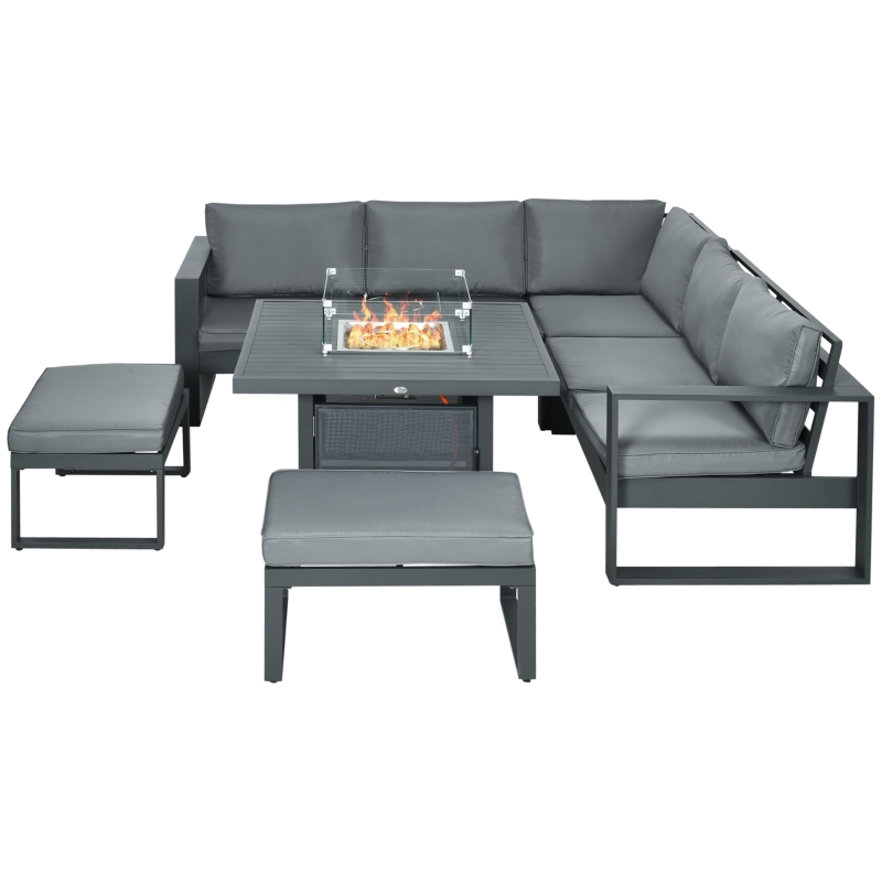 Best 6-Piece Aluminium Garden Furniture Set with Fire Pit Table, Outdoor Dining Sofa Set with Cushions, Loveseats and Footstools, Sectional Corner Conservatory Furniture for Patio, Grey - Image 11