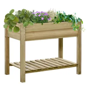 Best Garden Wooden Planters， Raised Garden Bed with Legs and Storage Shelf Elevated Wooden Planter Box