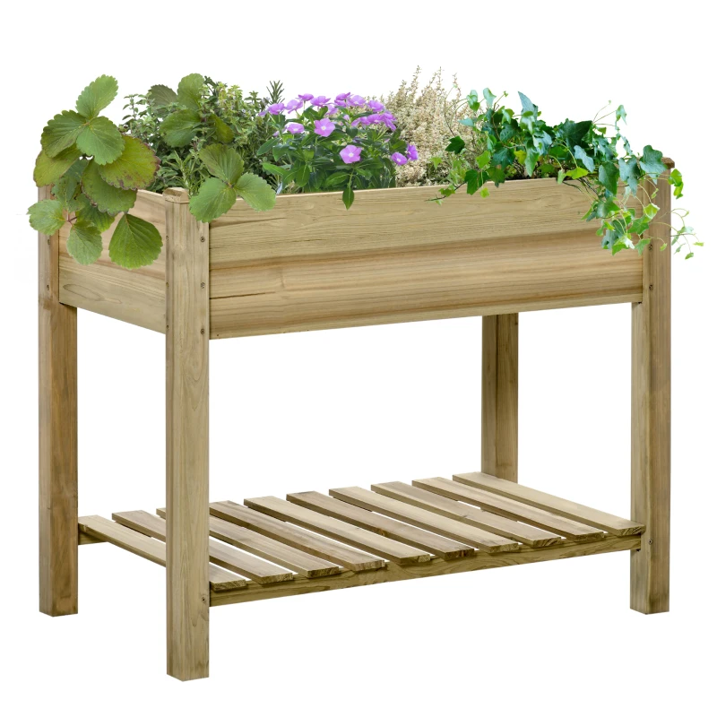 Best Garden Wooden Planters, Raised Garden Bed with Legs and Storage Shelf Elevated Wooden Planter Box