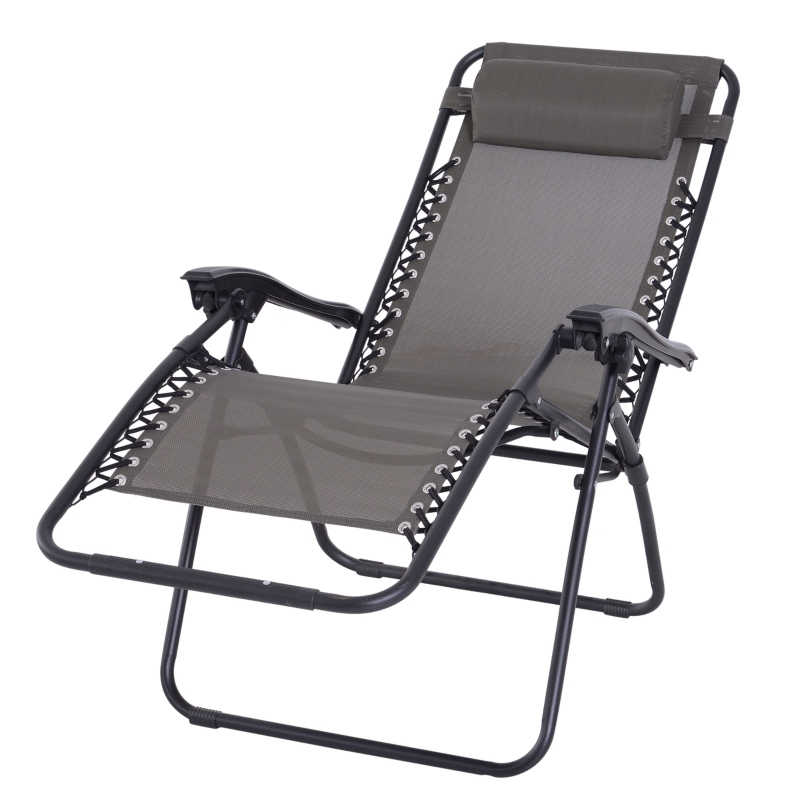 Best Zero Gravity Chair Metal Frame Texteline Armchair Outdoor Folding and Reclining Sun Lounger with Head Pillow for Patio Decking Gardens Camping, Grey - Image 14