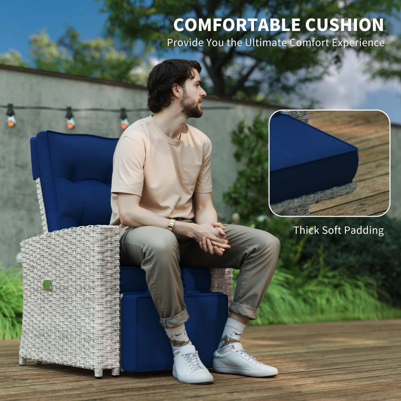 Best 4 Piece Rattan Garden Furniture Set Outdoor Sofa Sectional Set with Glass Top Table for Poolside, Navy Blue - Image 5