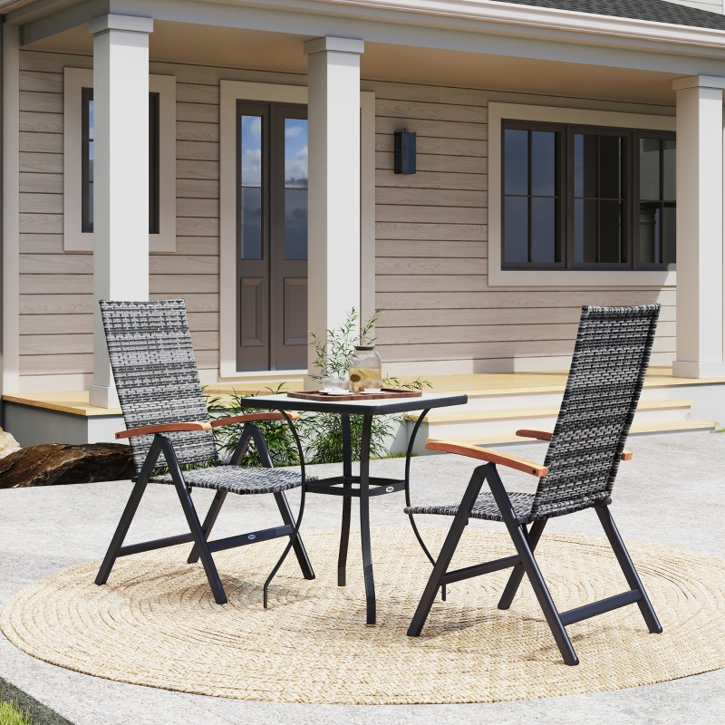 Best 2 Pieces Outdoor Foldable Dining Chair with Armrests, High Backrest, for Garden, Camping, Balcony, Light Grey - Image 10