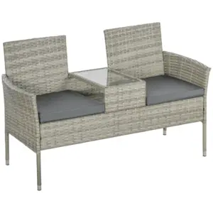 Best Two-Seat Rattan Chair, with Middle Table - Light Grey