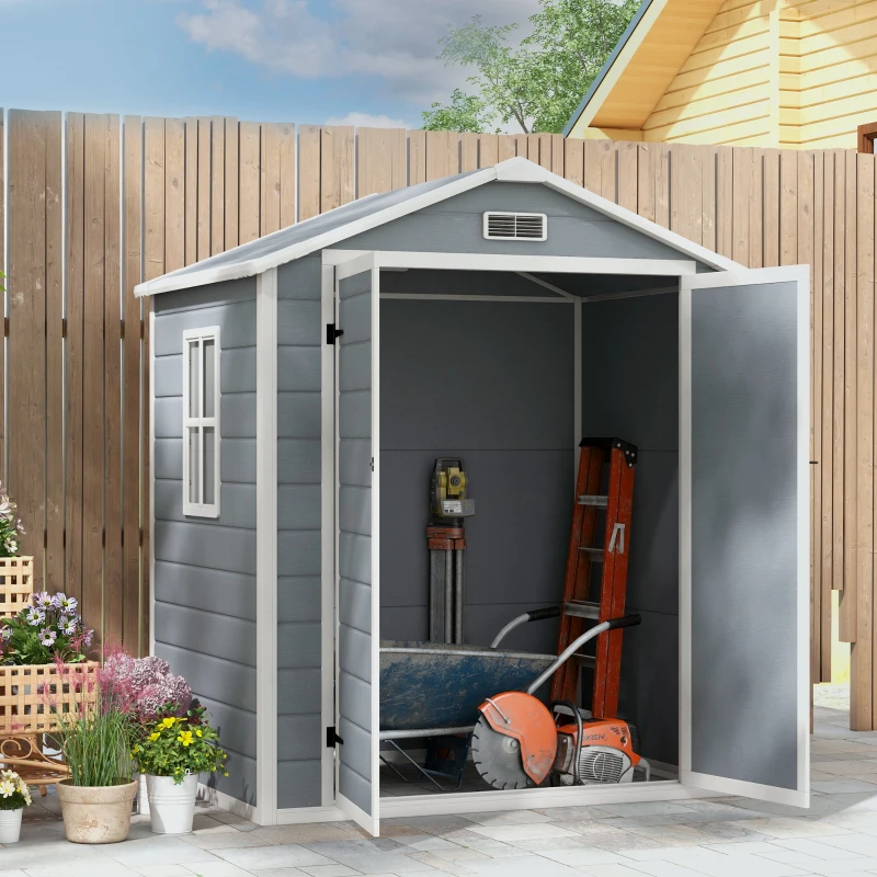 Best 6'x4.5' Garden Storage Shed, Lockable Garden Shed with Double Doors, Window, Vent and Plastic Roof, Grey - Image 2