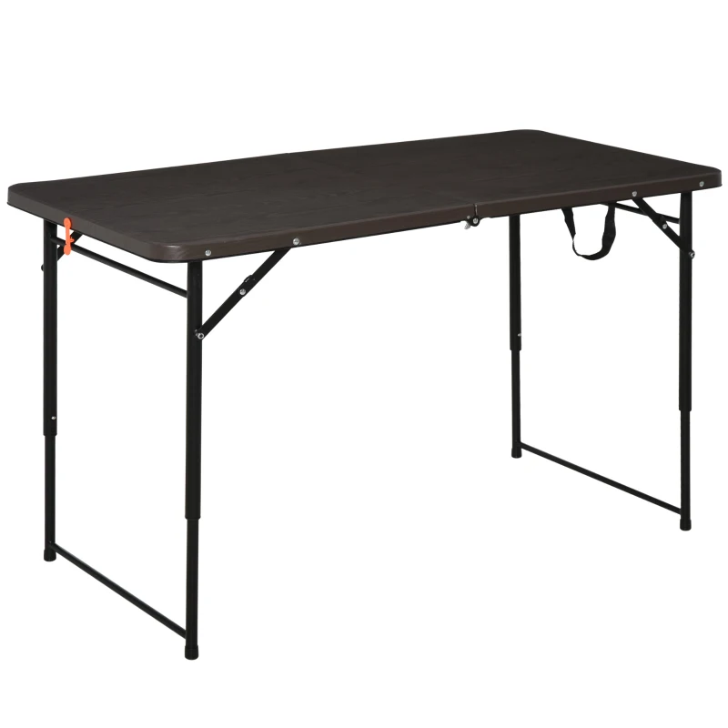 Best 4FT Portable Metal Picnic Table, 22Lx61Wx53/71.5H cm-Black/Brown