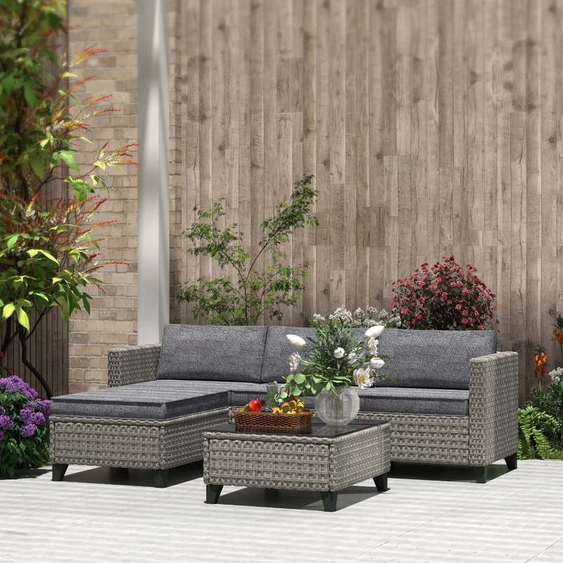 Best 5-Piece Rattan Patio Furniture Set with Corner Sofa, Footstools, Coffee Table, for Poolside, Dark Grey - Image 9