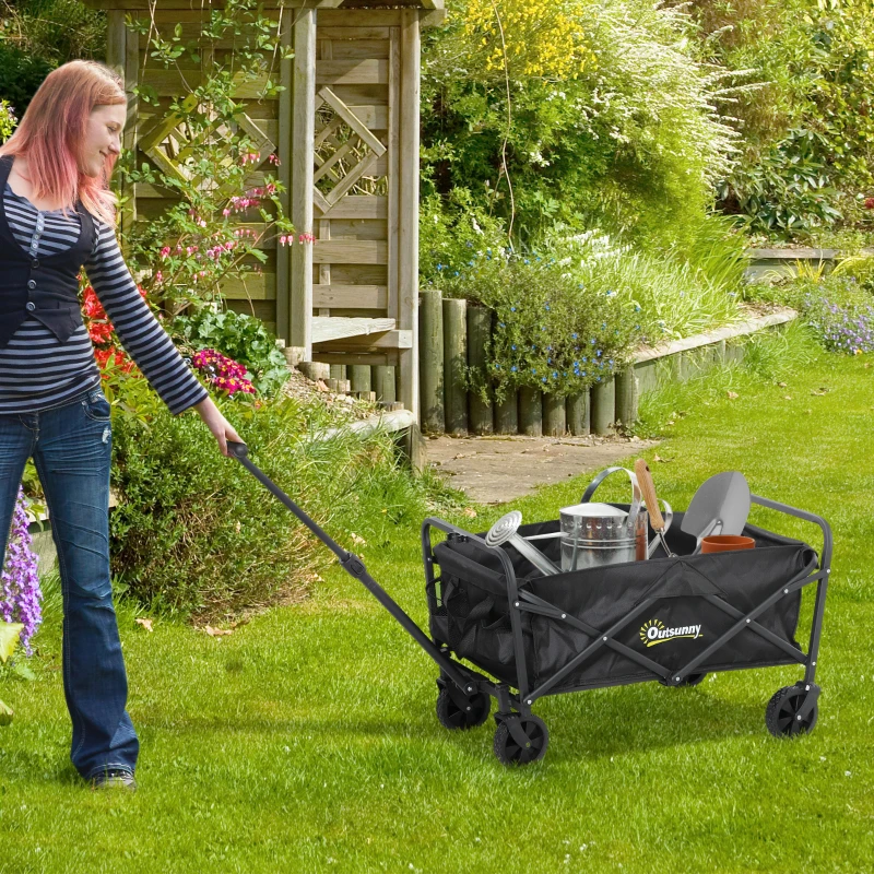 Best 62L Festival Trolley on Wheels, Garden Folding Trolley Cart, 120kg Heavy Duty Collapsible Folding Wagon with Adjustable Handle and Carrying Bag for Beach, Camping, Festival, Black - Image 2