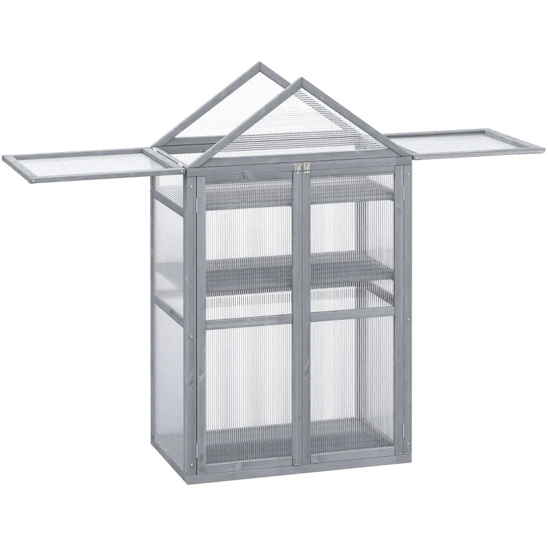 Best Garden Cold Frame Polycarbonate Greenhouse with Adjustable Shelves, Double Doors, Openable Top Covers, Grow House for Flower Vegetable Plants, 80 x 47 x 138cm, Grey