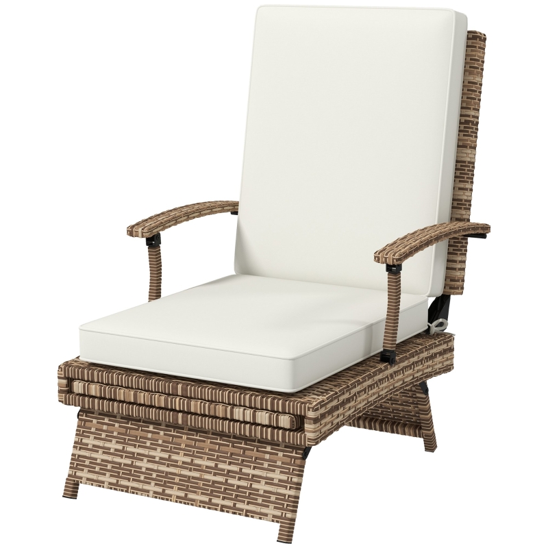 Best 80° Reclining Rattan Lounger - White/Brown - Image 11