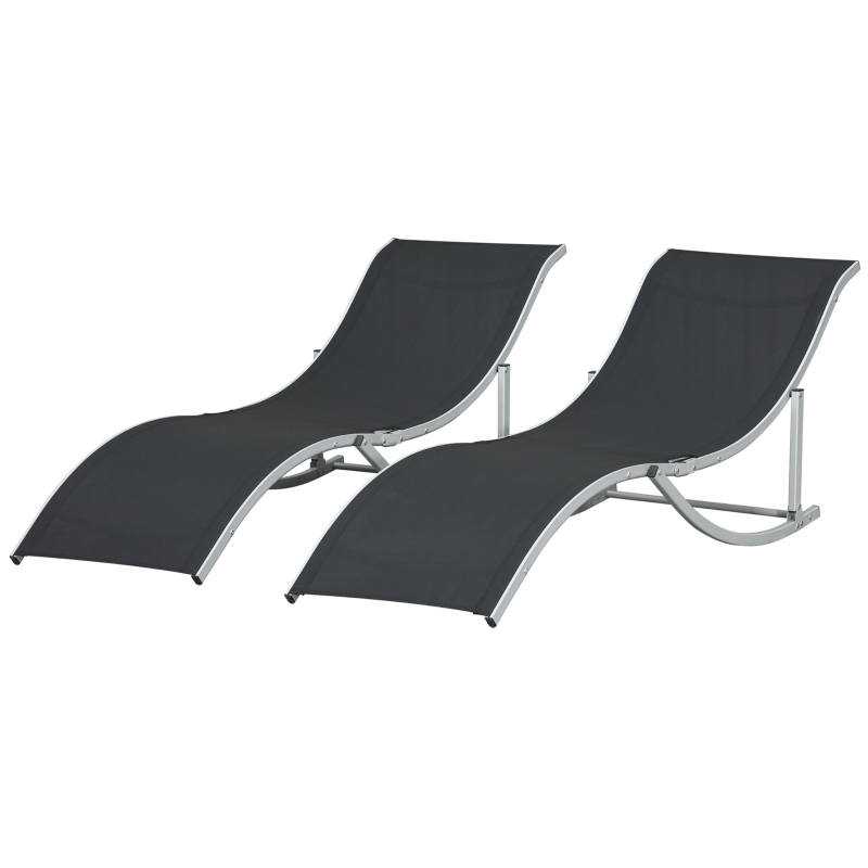 Best 2 Pieces Folding Sun Lounger, S-shaped Lounge Chairs Reclining Sleeping Bed with Aluminium Frame - Image 11