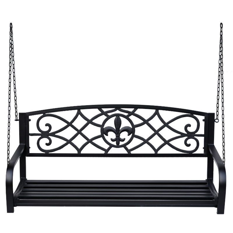 2 Seater Swing Seat Bench, Metal Garden Swing Chair with Chains, Weather Resistant, for the Patio, Yard, Deck and Yard, Black - Image 11