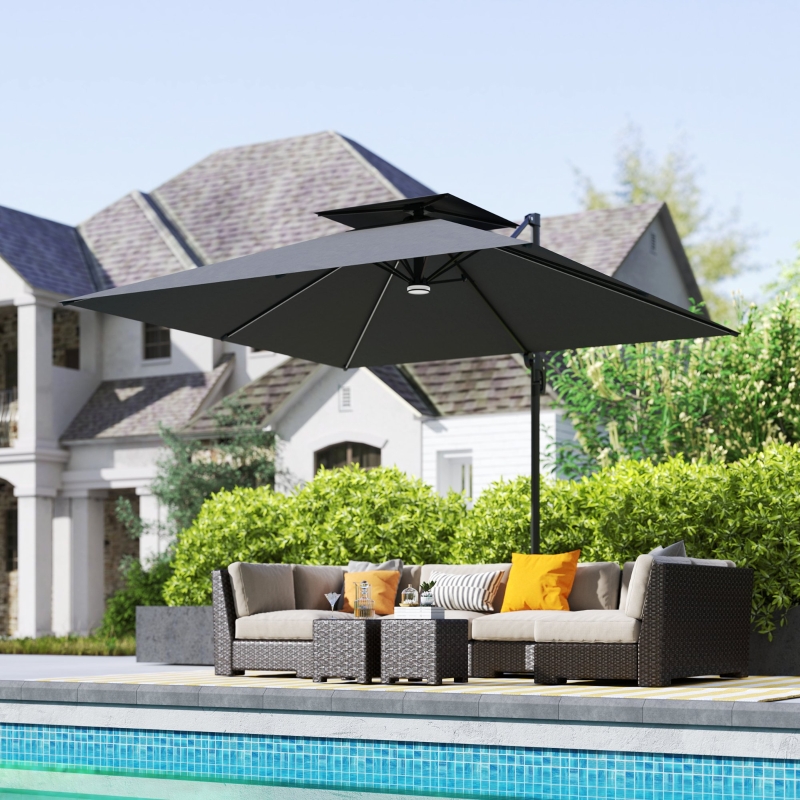 Best 2.5m Cantilever Parasol with Solar Powered LED Lights, 360° Rotation, Tilt Adjustment, Crank Handle, Dark Grey - Image 10