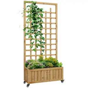 Best Wooden Trellis Planter, Raised Garden Bed with Wheels, to Climb and Grow Vegetables, Herbs and Flowers, Natural