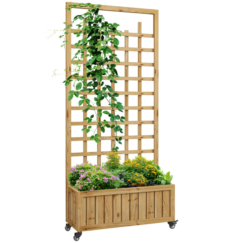 Best Wooden Trellis Planter, Raised Garden Bed with Wheels, to Climb and Grow Vegetables, Herbs and Flowers, Natural