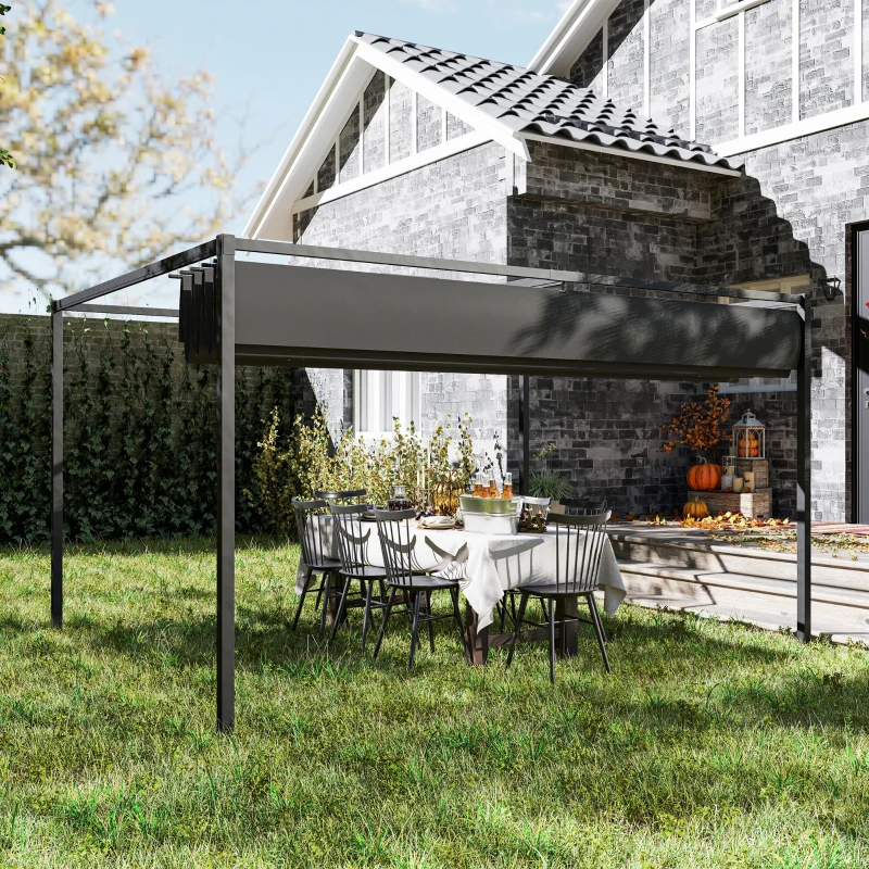 Best 4 x 3m Metal Pergola, with Retractable Canopy Roof - Black - Image 2