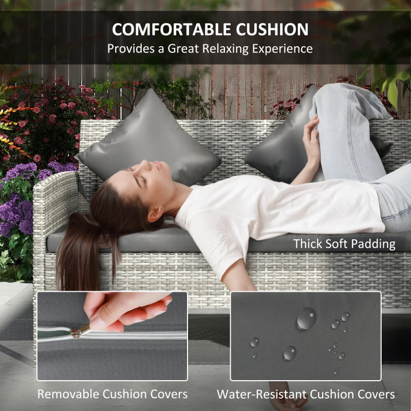 Best tsunny 6-Seater Rattan Dining Set Sofa Table Footstool Outdoor w/ Cushion Garden Furniture, Dark Grey - Image 5