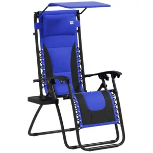 Best Zero Gravity Lounger Chair, Folding Reclining Patio Chair with Shade Cover, Padded Seat, Cup Holder, Soft Cushion and Headrest for Poolside, Camping, Blue