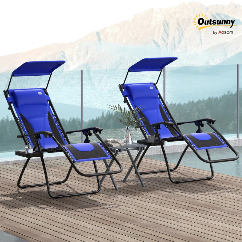 Best Zero Gravity Lounger Chair Set of 2, Folding Reclining Patio Chair with Shade Cover, Cup Holder, Soft Cushion and Headrest for Poolside, Camping, Blue - Image 2