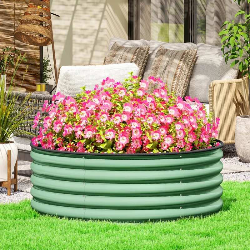 Best Galvanised Raised Garden Bed with Safety Edging, Outdoor Raised Planter Box with Gloves, 120 x 120 x 43cm, Light Green - Image 2