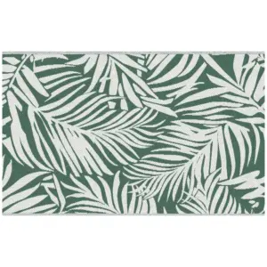 Best Reversible Outdoor RV Rug, 1.5 x 2.4m Patio Floor Mat, Waterproof Plastic Straw Rug for Garden, Deck, Picnic, Beach, Camping, Green Leaves, Green and White