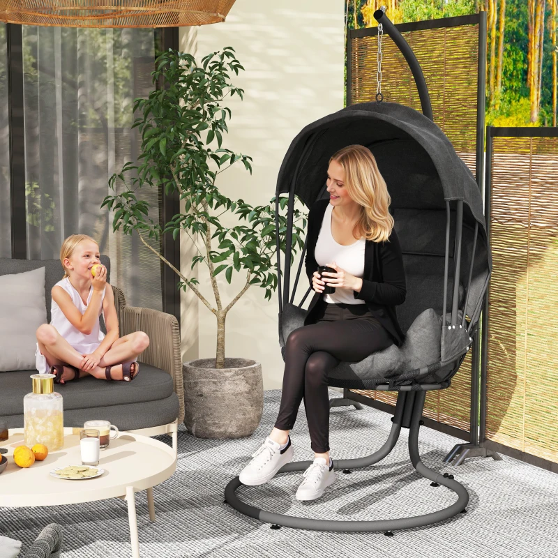 Best Hanging Egg Chair Swing Hammock Chair with Stand, Cushion and Retractable Canopy, for Indoor and Outdoor, Grey - Image 2