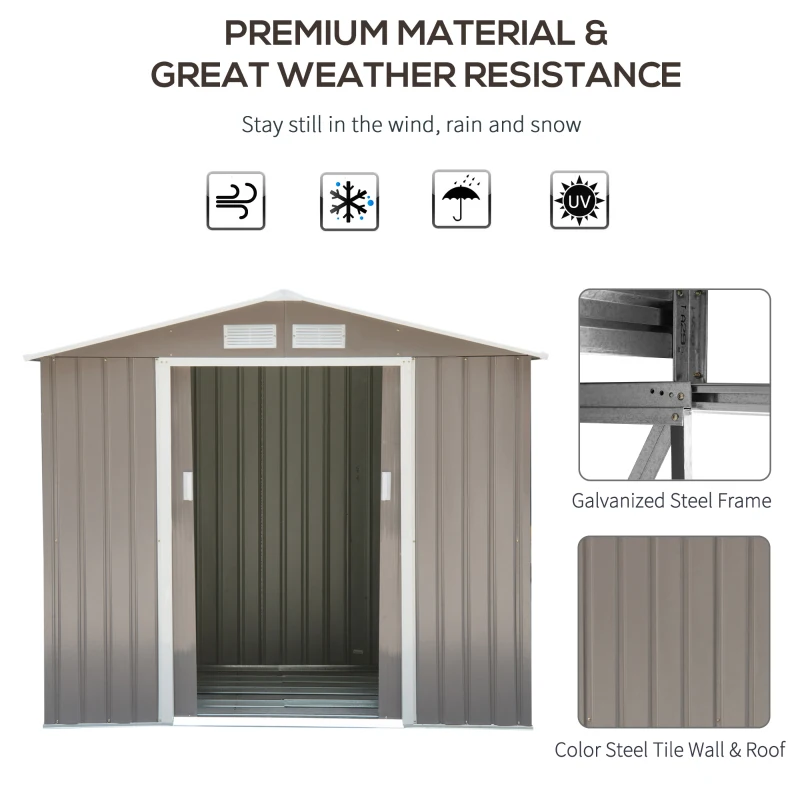 Best 7ft x 4ft Lockable Garden Metal Storage Shed Storage Roofed Tool Metal Shed w/ Air Vents Steel Grey - Image 4