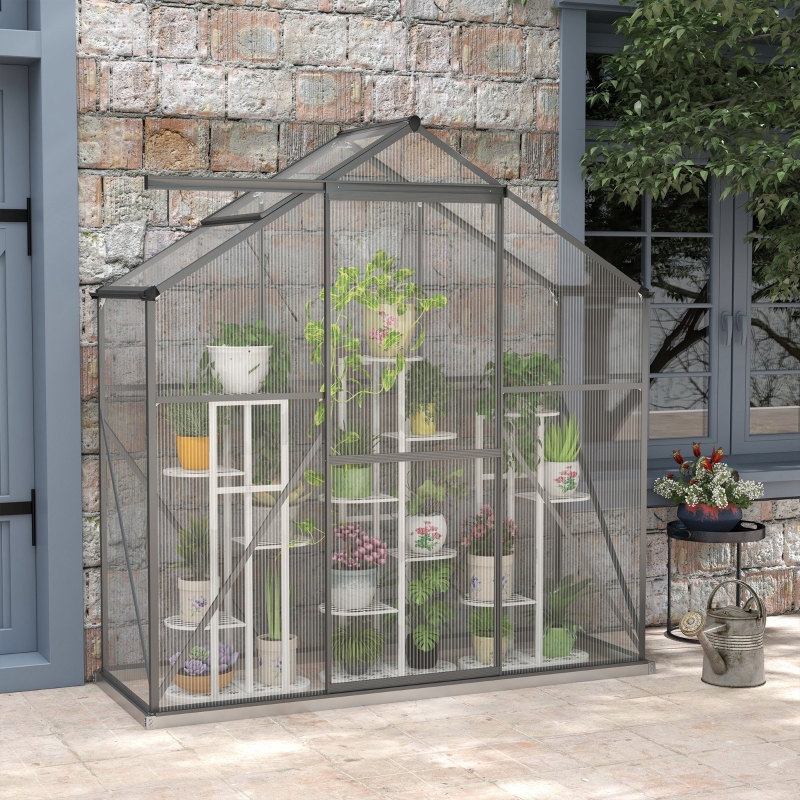 Best 6 x 2.5ft Polycarbonate Greenhouse Walk-In Green House with Rain Gutter, Sliding Door, Window, Foundation, Dark Grey - Image 10