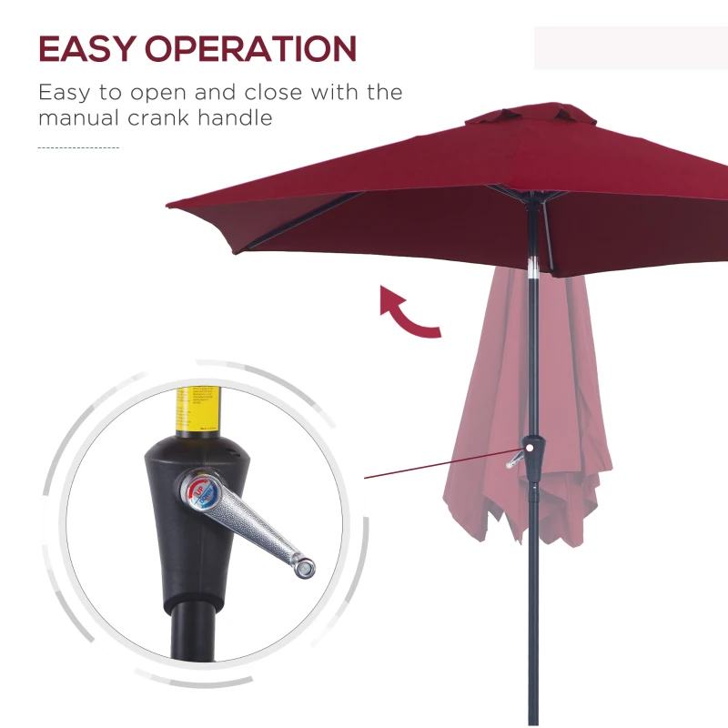 Best 2.6M Garden Parasol Umbrella with Tilt and Crank, Outdoor Sun Parasol Sunshade Shelter with Aluminium Frame, Wine Red - Image 4