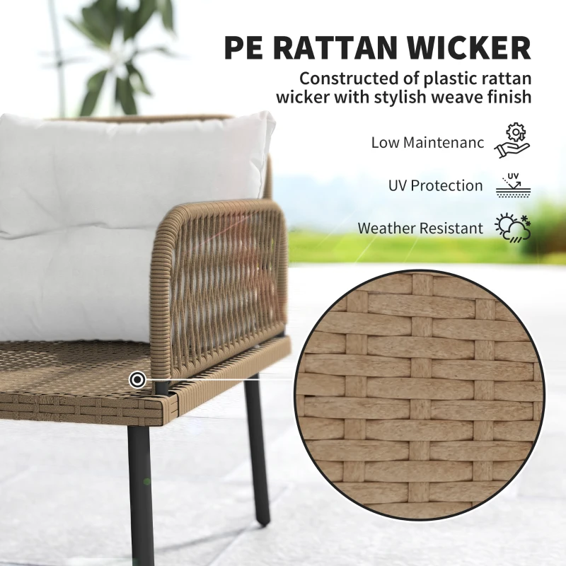 Best 6 Piece Rattan Garden Furniture Set, 8 Seater Garden Corner Sofa with Cushions and Glass Top Table, Sectional Outdoor Furniture Conservatory Set for Patio, Cream White - Image 5