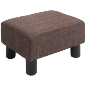Best Linen Fabric Footstool Ottoman Cube with 4 Plastic Legs, Brown