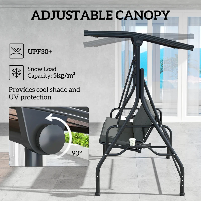 Best Convertible Three-Seater Swing Bench Bed - Dark Grey - Image 5